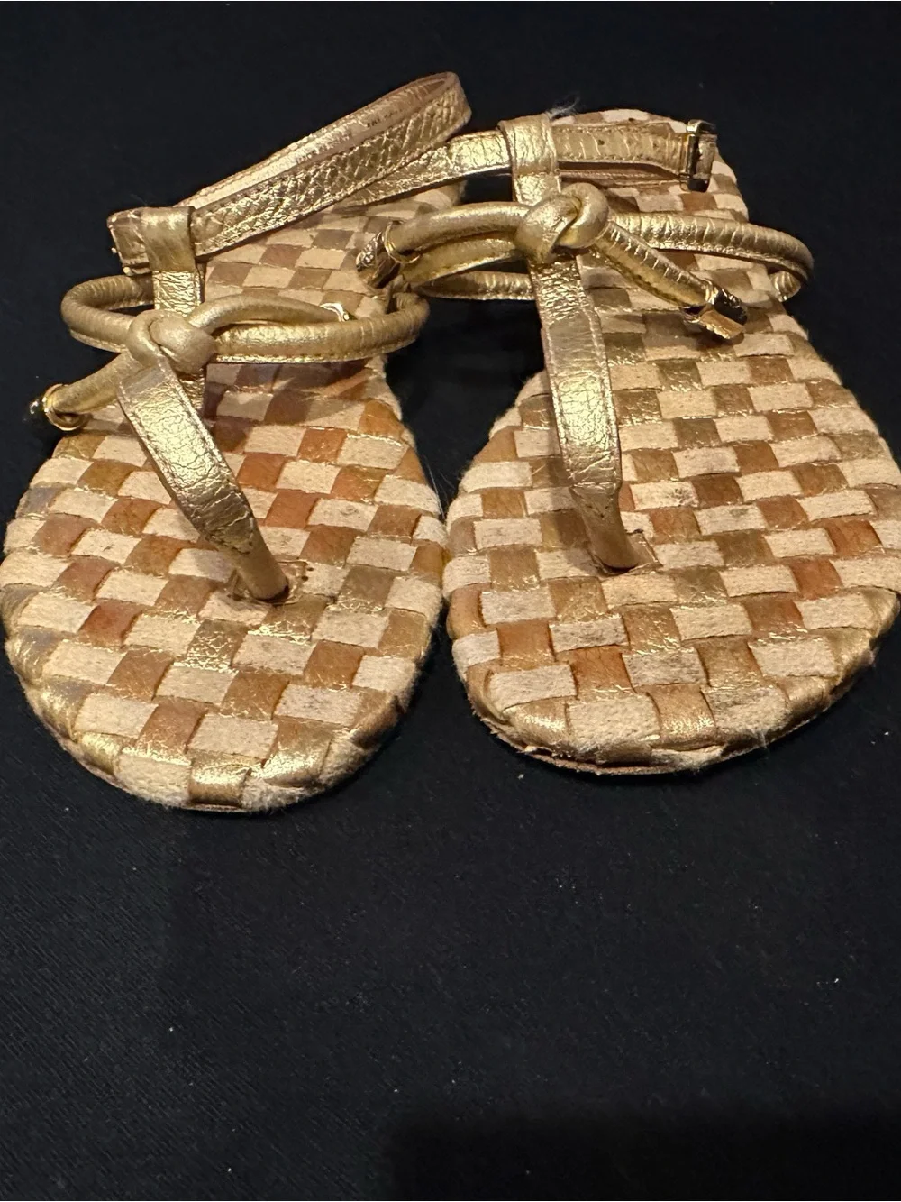Tory Burch Metallic Gold Woven Leather Sandals